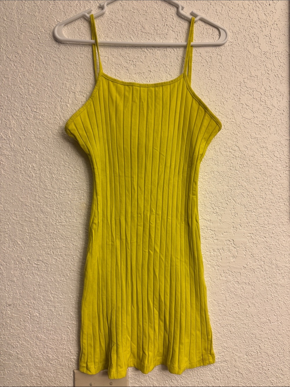 SHEIN Bright Yellow Ribbed Spaghetti Strap Mini Dress